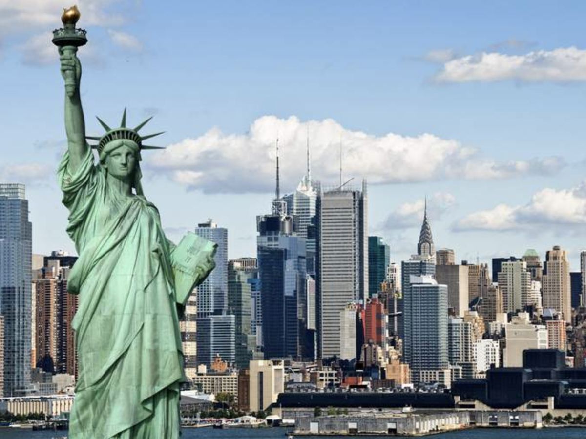 The Statue of Liberty against the Manhattan skyline